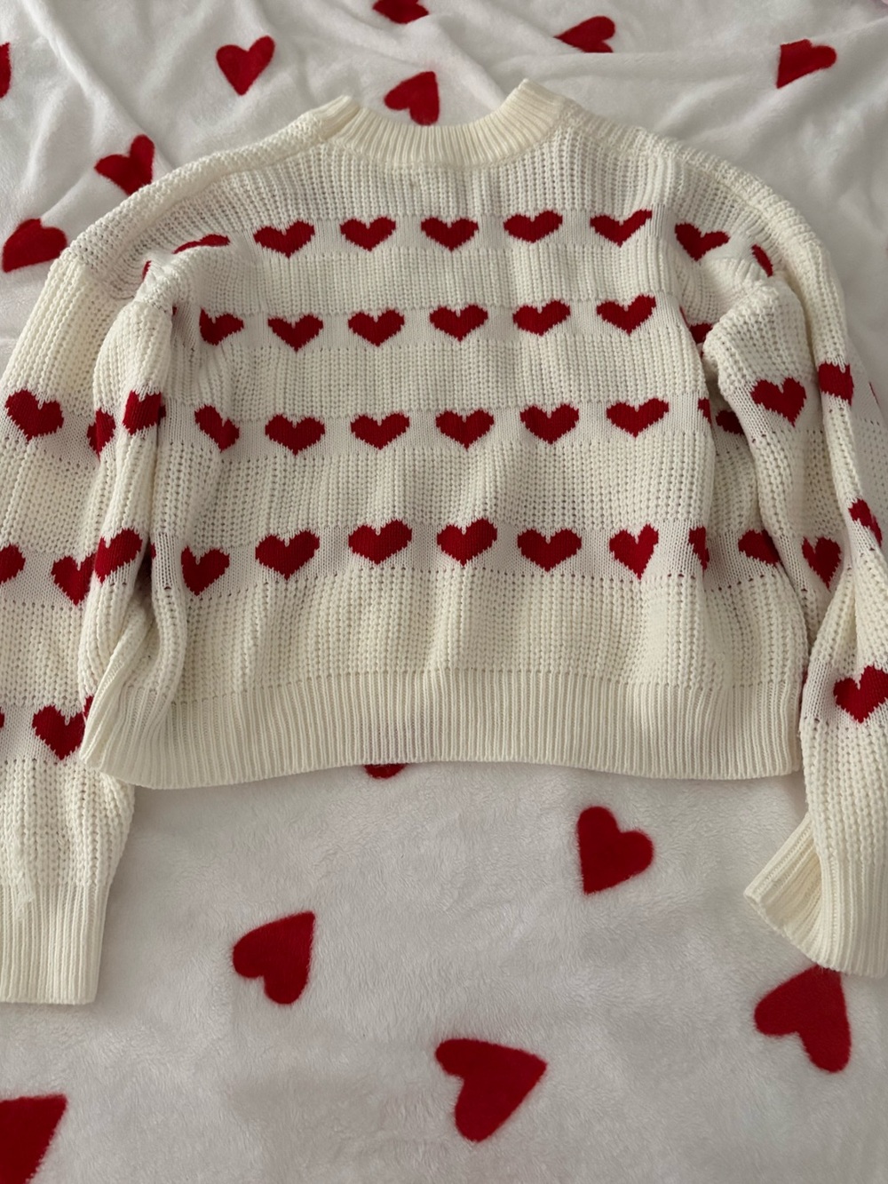 Cream Heart Pattern Knit Sweater